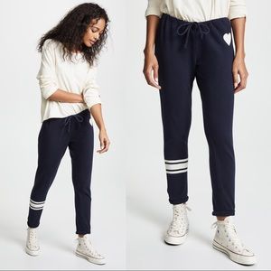 CHASER Heart Varsity Stripe Jogger Sweatpants in Navy Blue